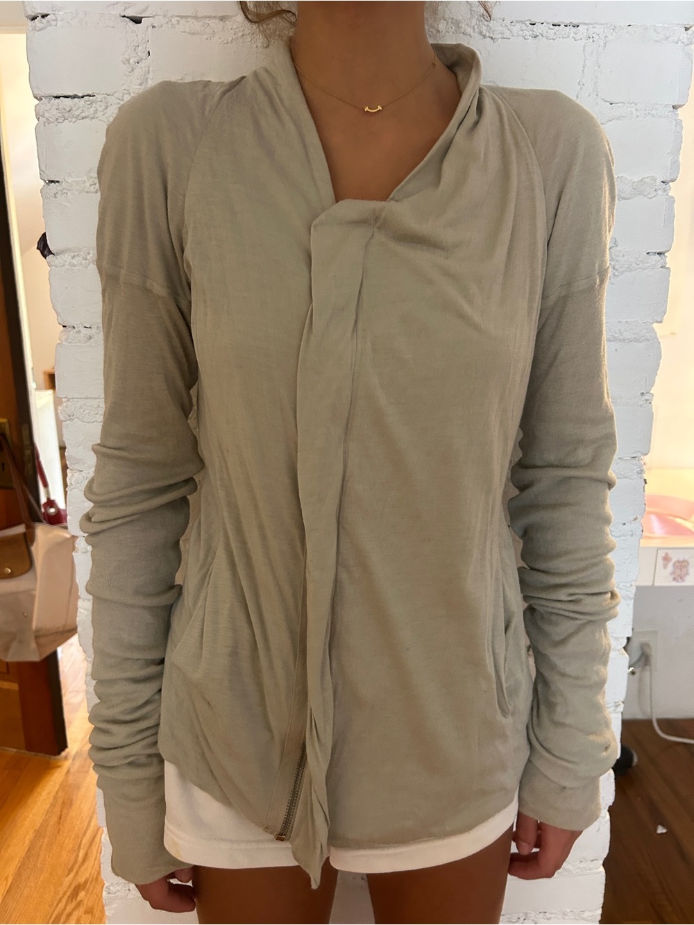 Rick Owens Light Taupe Draped Zip Hoodie
